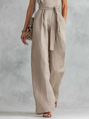 Khaki Sleeveless Wide Leg Jumpsuit