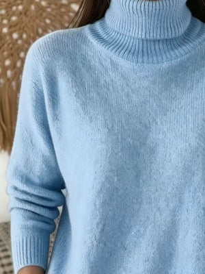 Turtleneck Long Sleeve Sweater in Pink with stretch