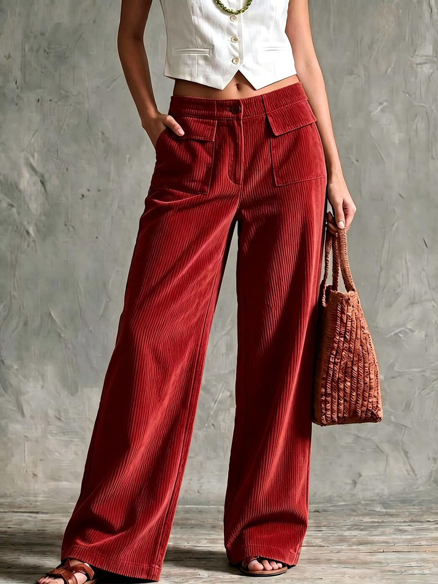 wide-leg pants in Brown with pocketed and full-length