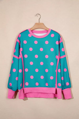 teal sweatshirt with contrast trim and long sleeve