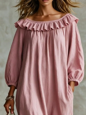 100% polyester Care instructions: Machine wash cold midi dress in Dusty Pink with relaxed silhouette