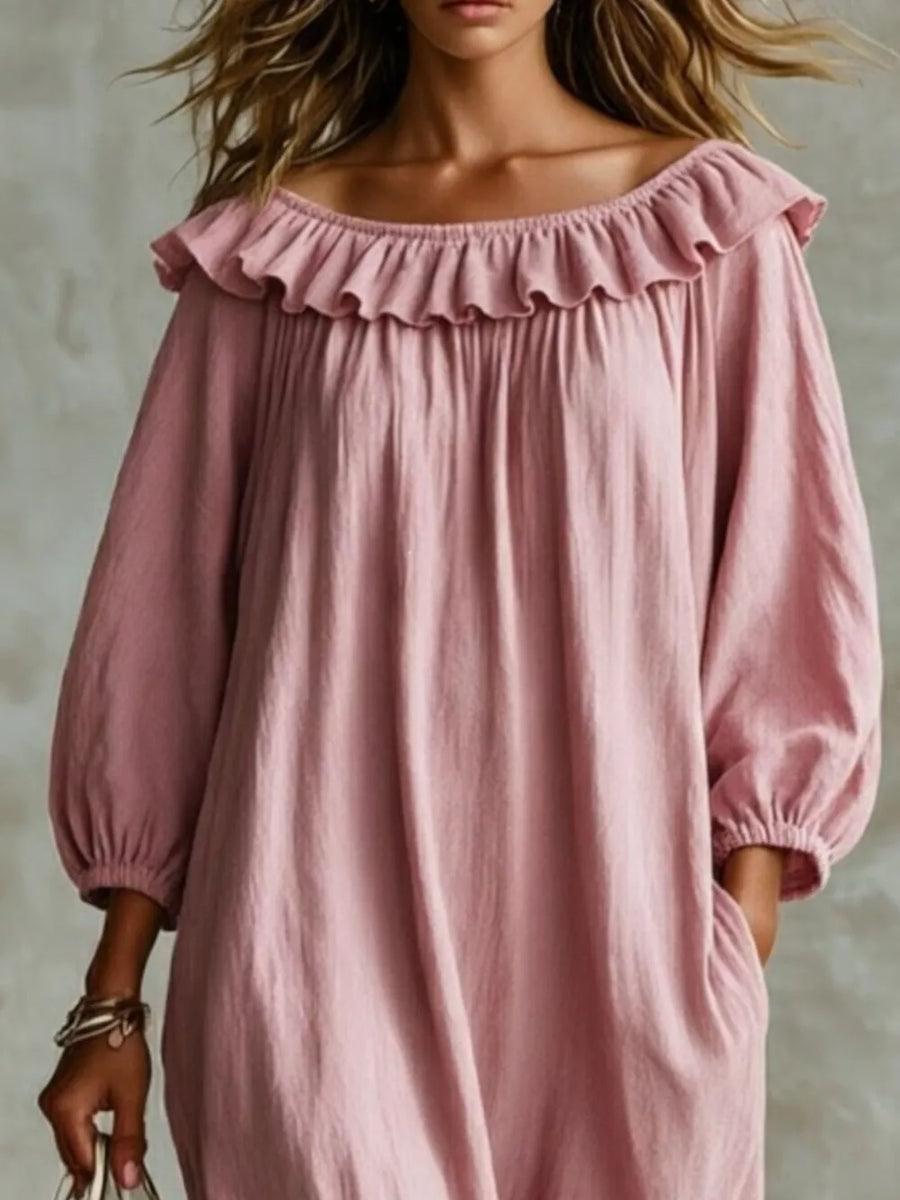 100% polyester Care instructions: Machine wash cold midi dress in Dusty Pink with relaxed silhouette