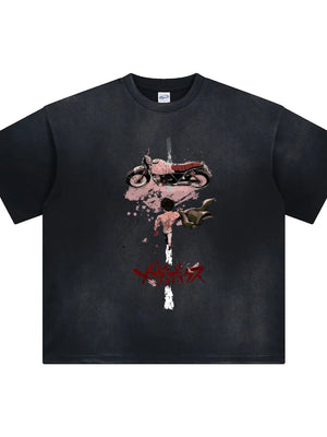 Black oversized washed tee with Akira graphic and Japanese text.