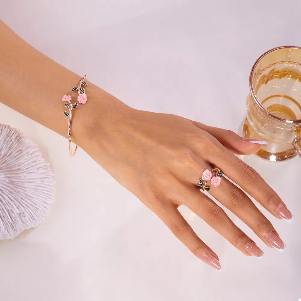 Jewelry Set featuring floral in green with 18K Rose Gold-Plated, 18K Gold-Plated, Alloy, Copper Care instructions: Avoid we