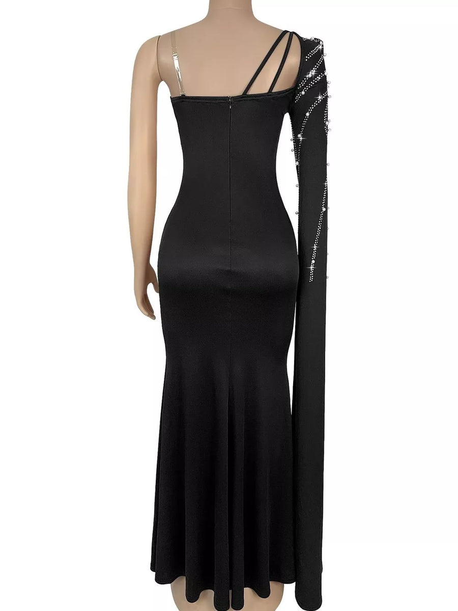 Black mermaid formal gown with one-shoulder