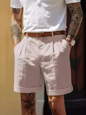 Men's Classic Pleated Full Size Shorts Plus Size in White
