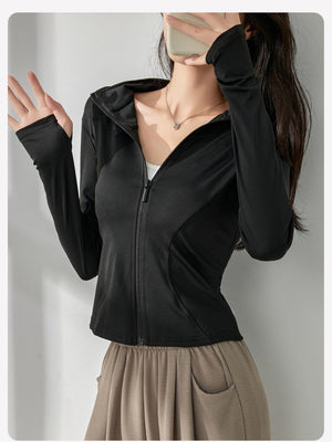Dusty Lake Blue slim windbreaker with mock neck