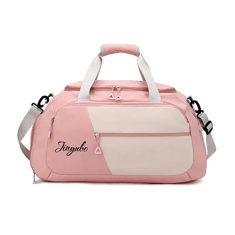 Colorblock travel duffel bag in Dusty Pink with logo detail and cream panel