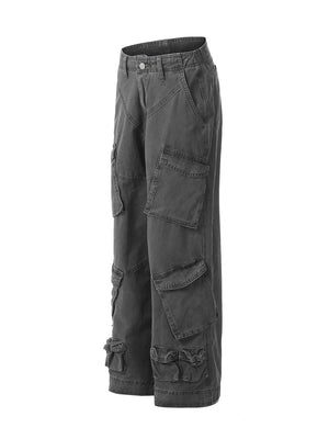 Gray with Men's Loose Fit Cargo Pants With Multiple Pockets in Gray
