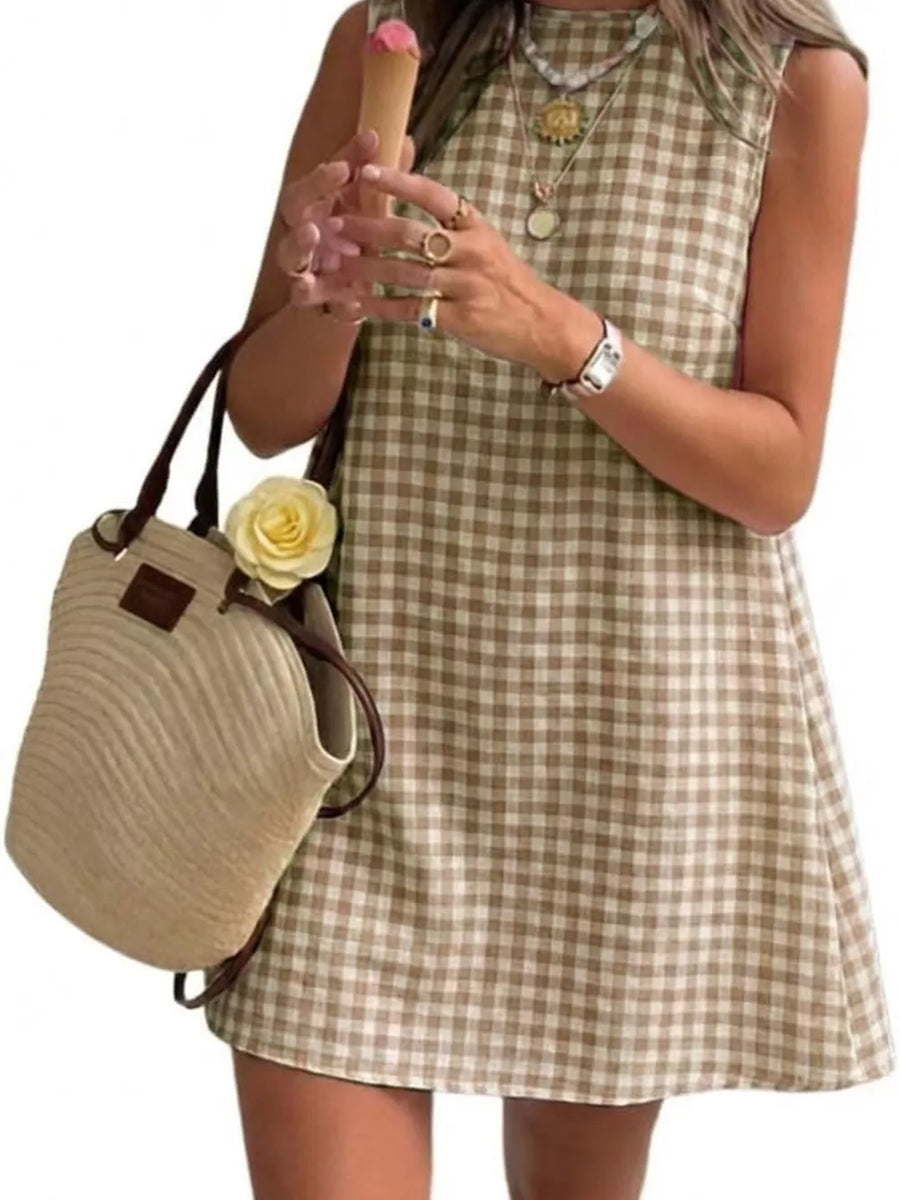 Black mini dress with pullover and gingham