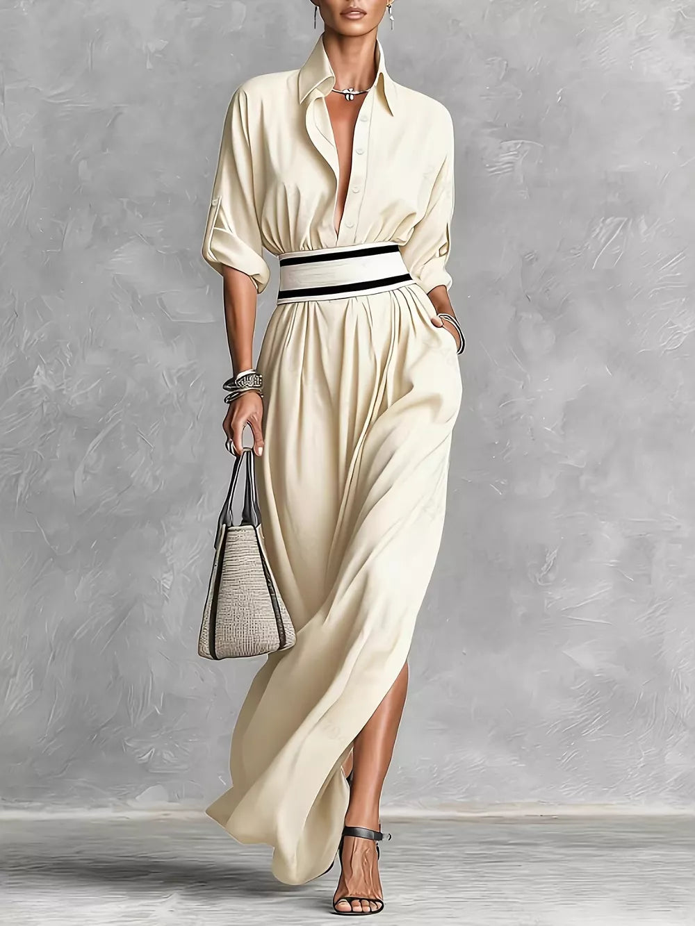 modern maxi dress in blush pink with collared