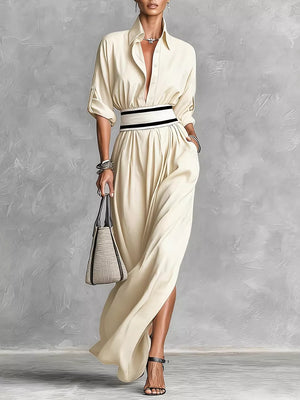 modern maxi dress in blush pink with collared