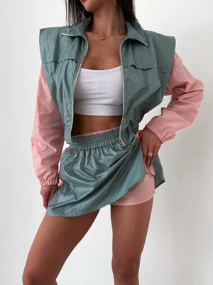 set in Red with color-block and zipper