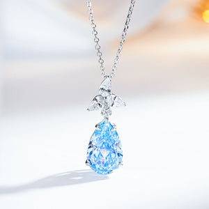 Adjustable 925 Sterling Silver Zircon Teardrop Necklace in Light Yellow with teardrop pendant