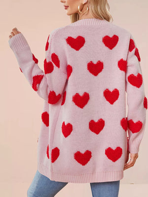 cardigan featuring heart in red with 100% polyester Care instructions: Machine wash cold texture