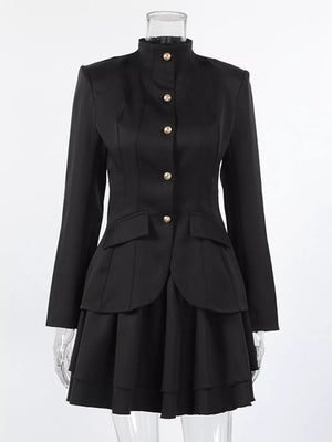 Elegant Stand Collar Blazer And Mini Skirt Set option 6