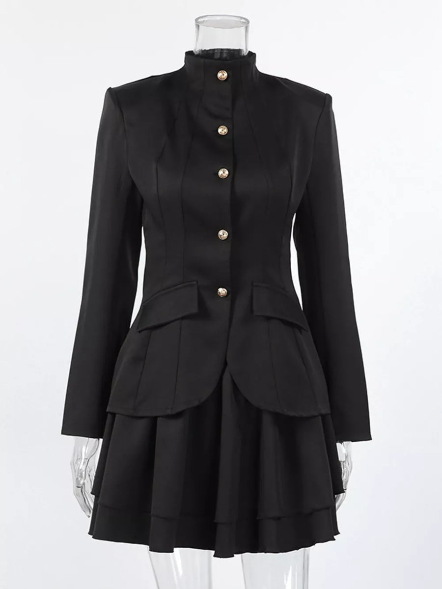 Elegant Stand Collar Blazer And Mini Skirt Set option 6
