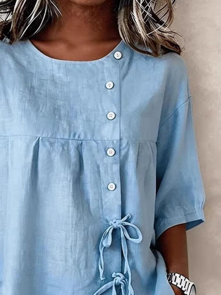 Light Blue blouse with buttoned and elbow sleeve