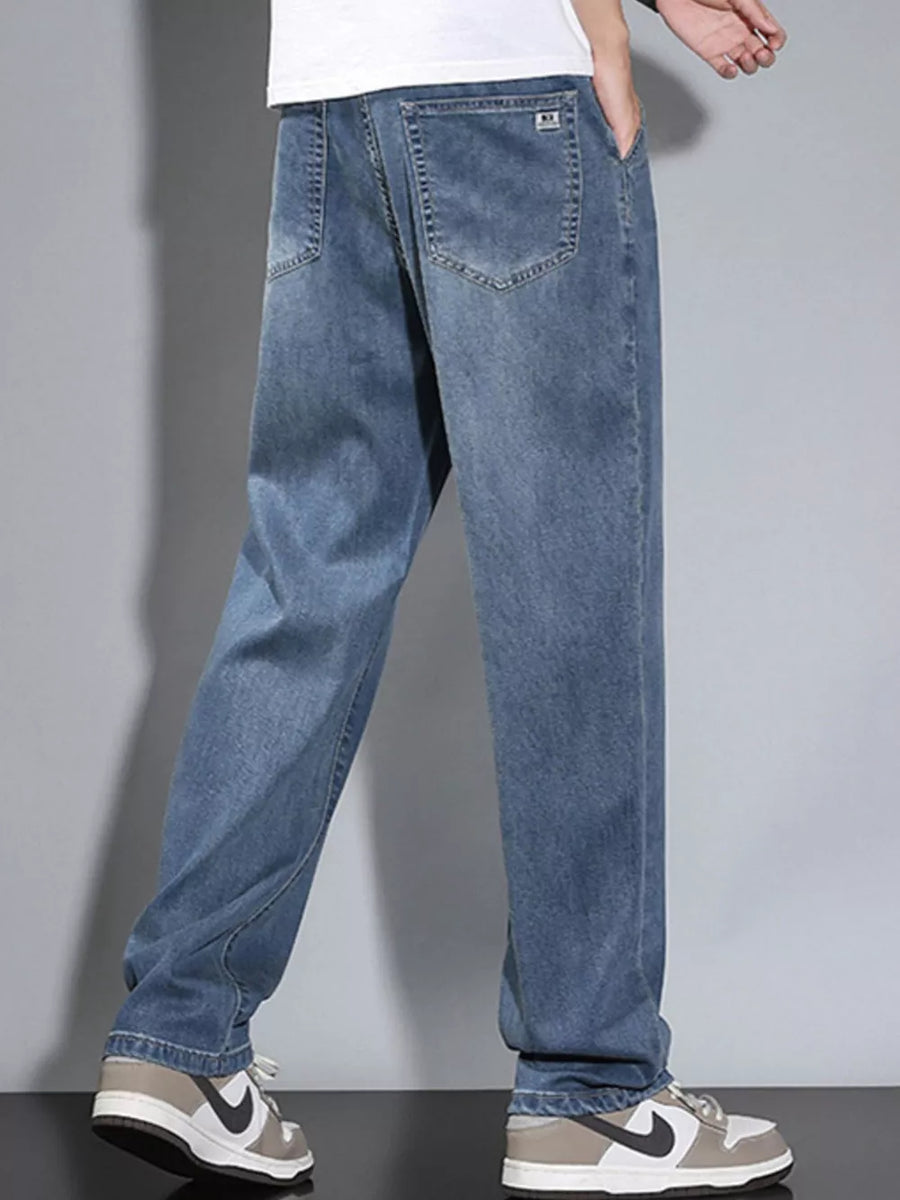 Men's Loose Fit Washed Jeans in Dark Gray