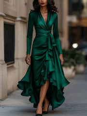 glam wrap dress in Burgundy with deep v-neck