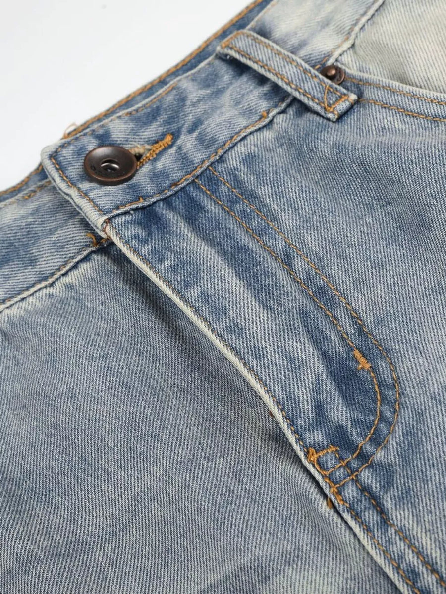 light blue denim Men S Full Size Vintage Wash Wide Leg