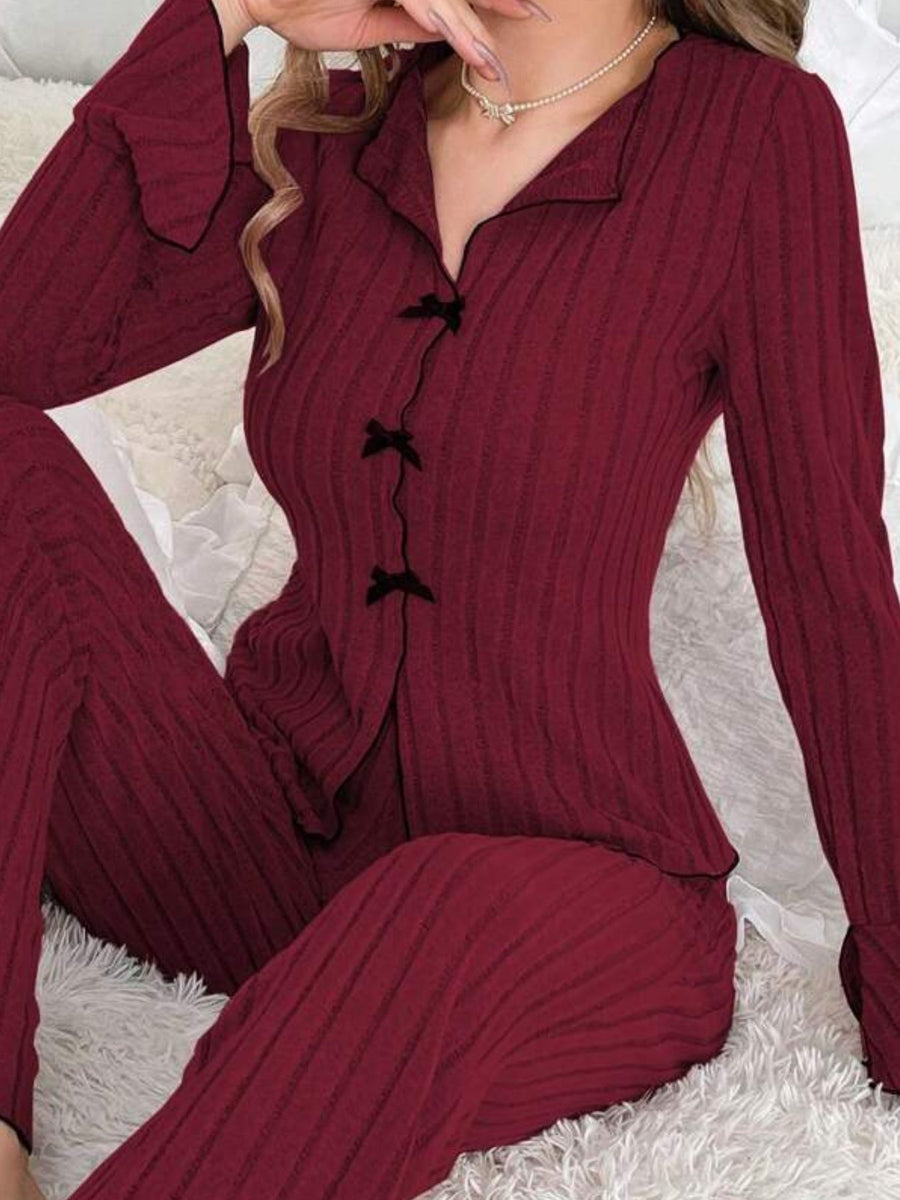 Black pajama set with hip-length and tie