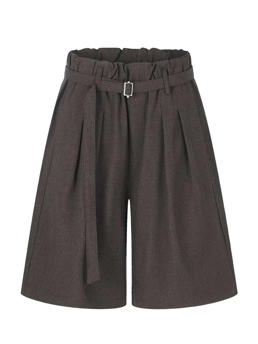 capris in charcoal featuring belted and wide-leg fit