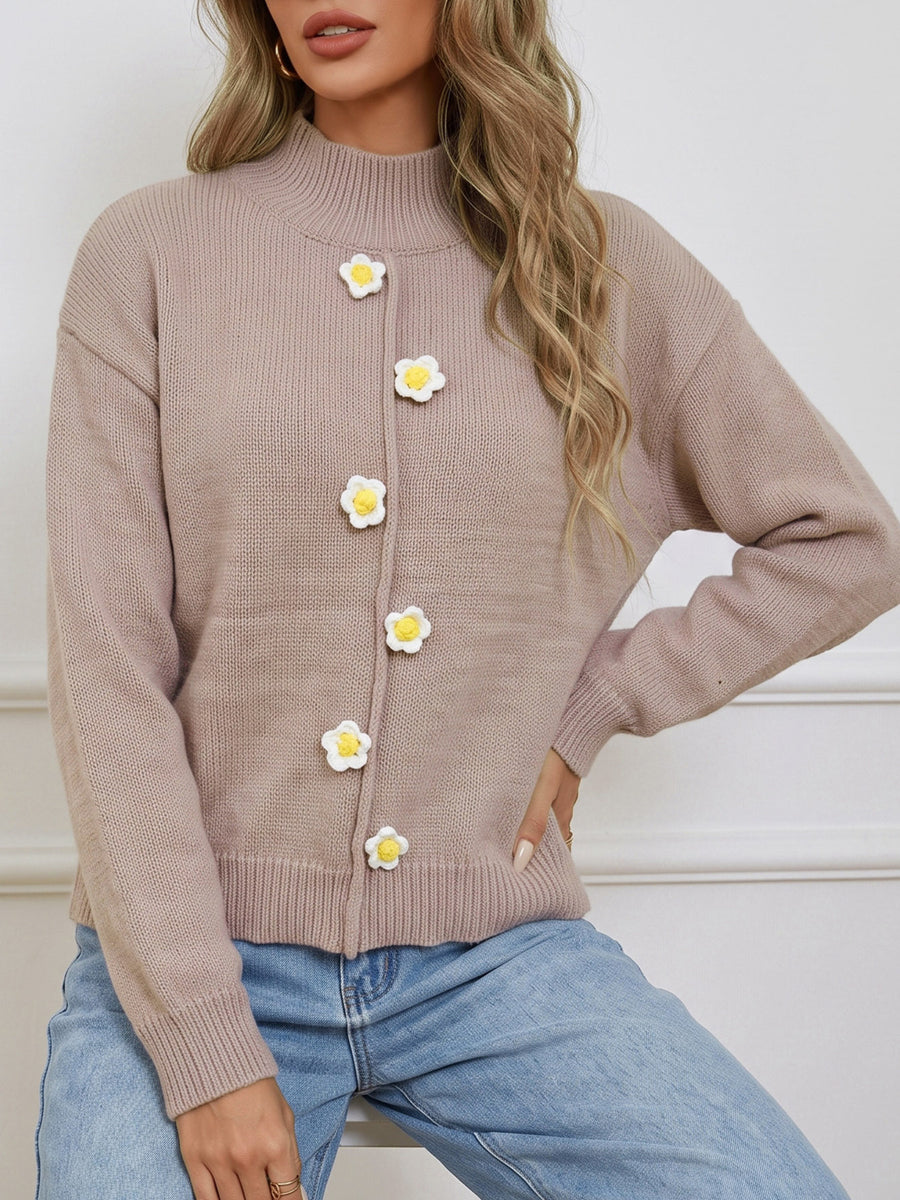 Khaki cardigan with ribbed cuffs and long sleeve