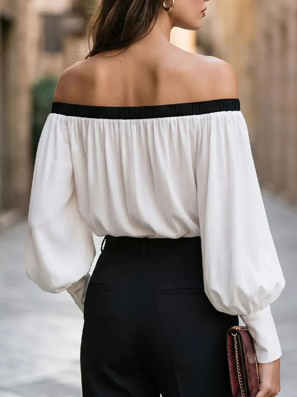 Burgundy Off-shoulder Ruched Top