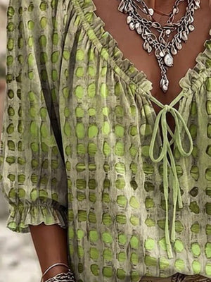 mint green relaxed blouse with v-neck