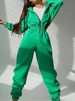 athleisure jumpsuit in Apricot with hooded