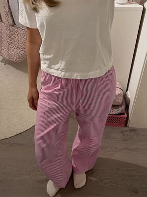 rose pink wide-leg pants with full-length and drawstring