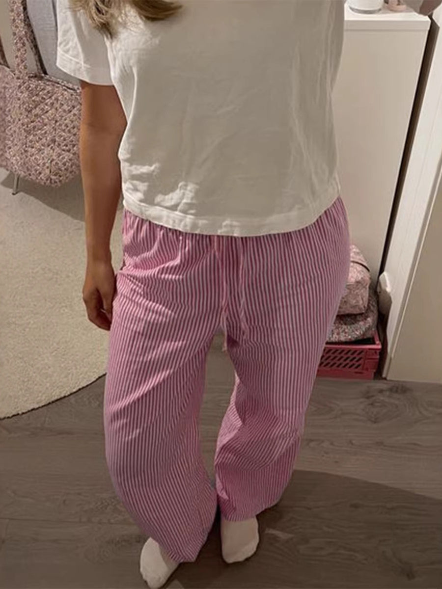 rose pink wide-leg pants with full-length and drawstring