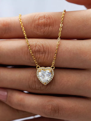 2 Carat 18k Gold-plated Moissanite Heart Necklace in gold with heart-shaped pendant