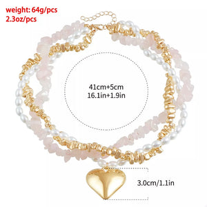 Three-layered Heart Pendant 18k Gold-plated Necklace in blush pink with three-layered