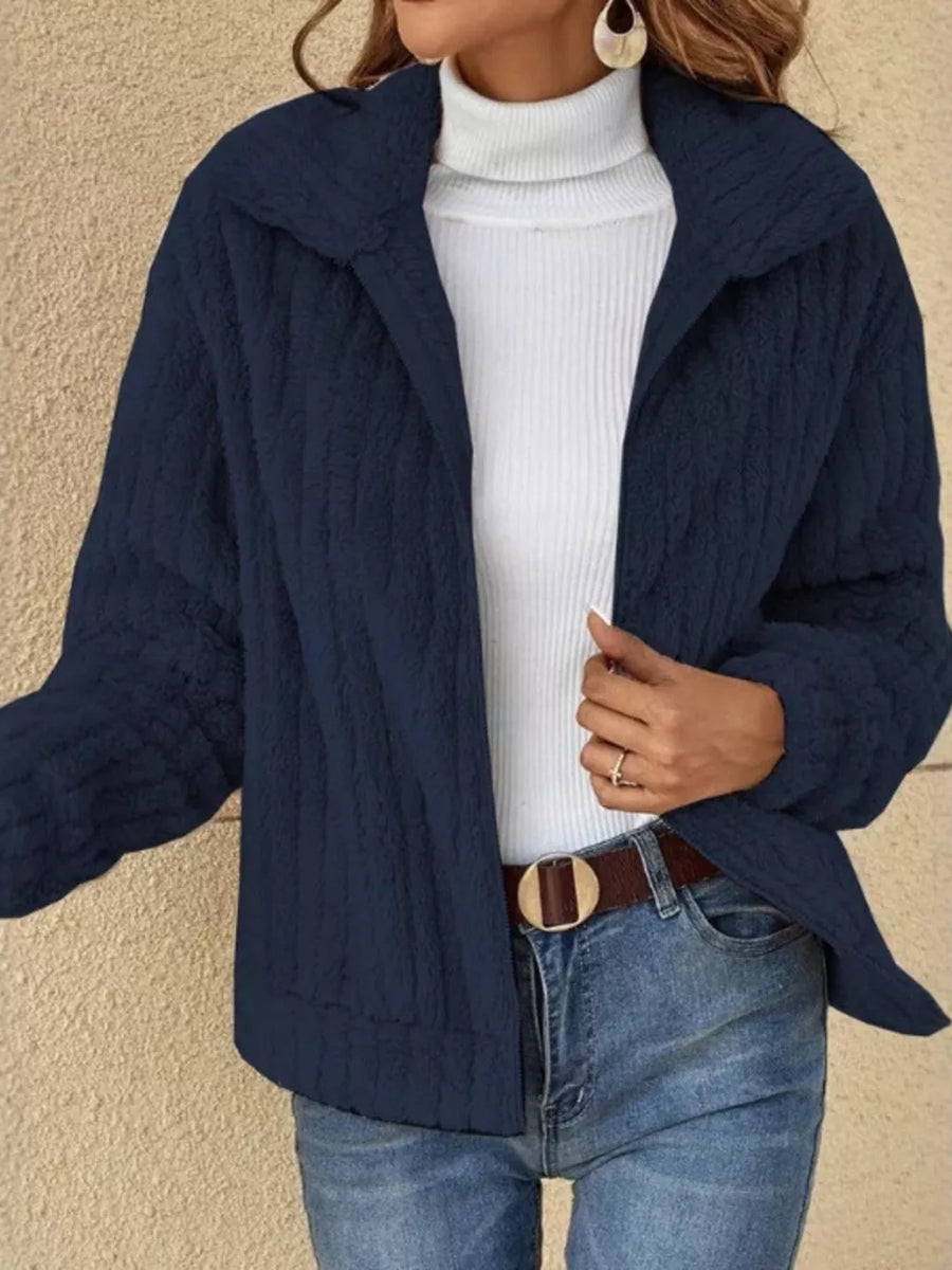 Khaki regular faux fur coat with collared