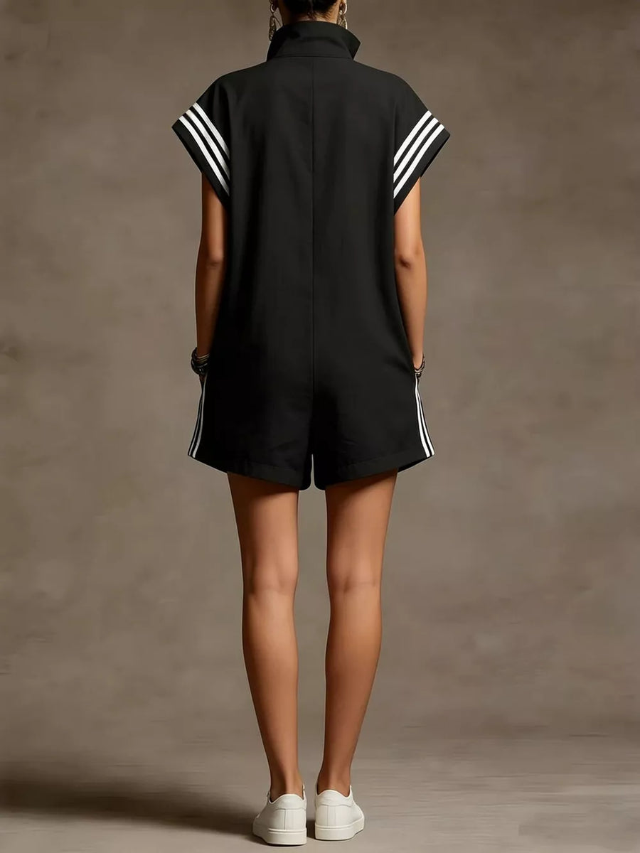 Burgundy Striped Zip Front Romper