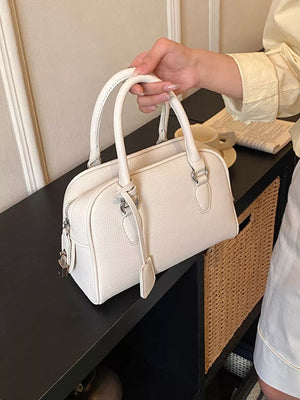 Pu Leather Crossbody Bag in Cream White with top handles