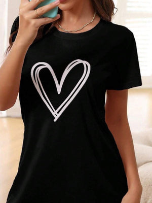 Heart Short Sleeve Lounge Dress in Pink with stretch