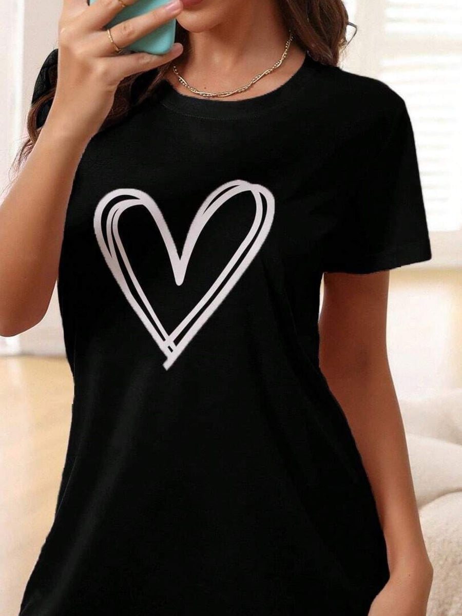 Heart Short Sleeve Lounge Dress in Pink with stretch