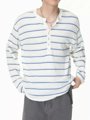 White And Blue henley with hip-length and half-button