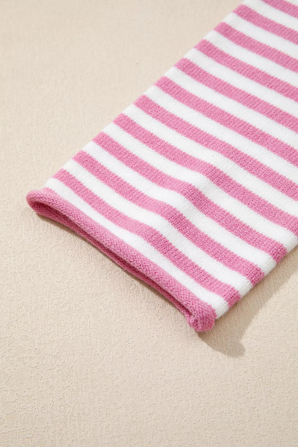 Blush Pink pullover sweater with half-button and striped