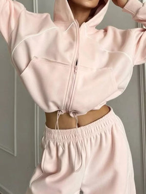 Light Gray lounge set with waist-length and zip-front