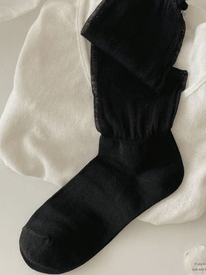 Breathable Crew Socks in Black with sheer