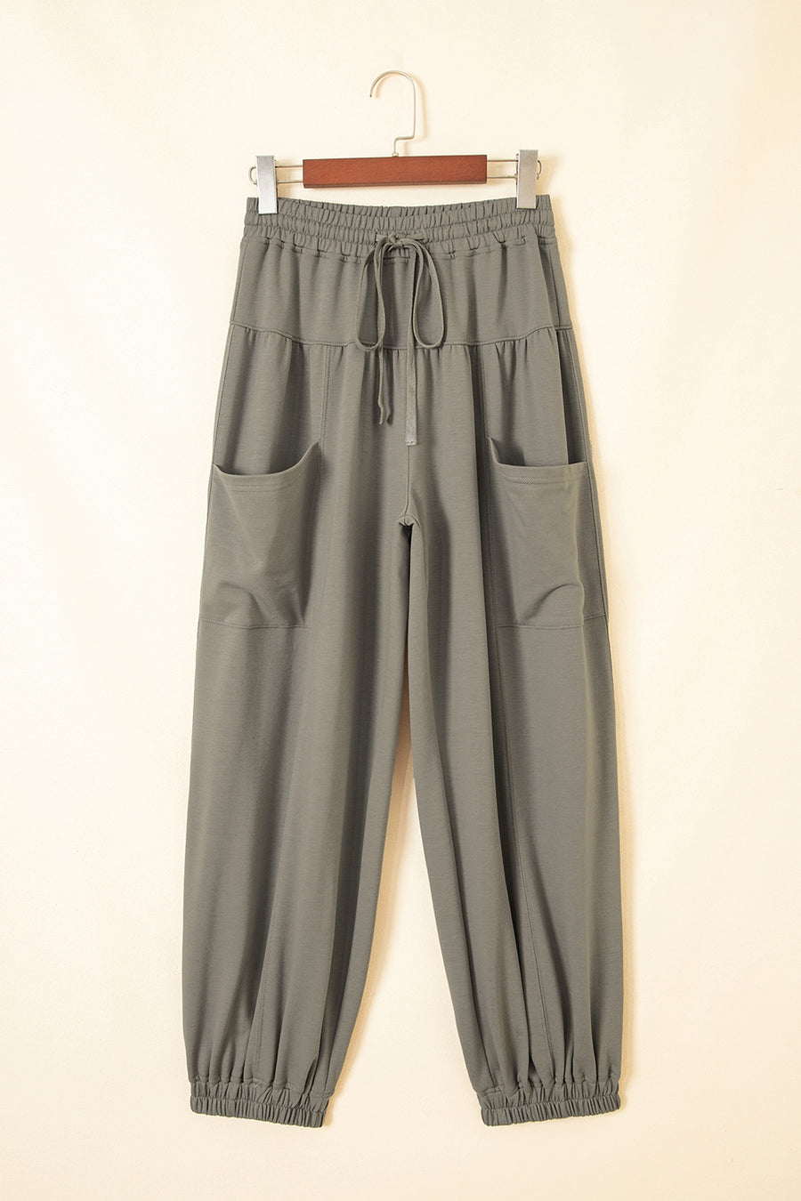 Army Green wide-leg pants with full-length and drawstring