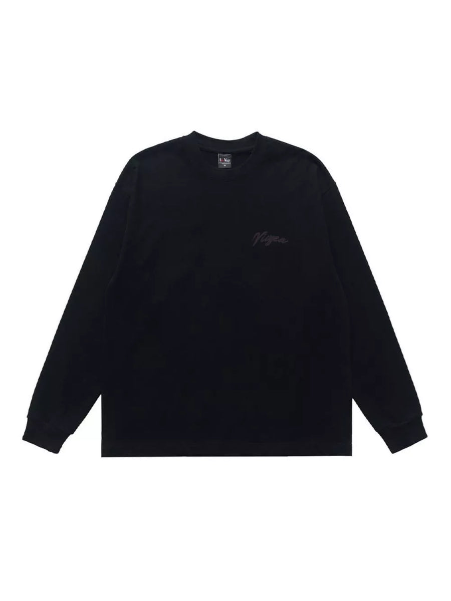 Black long sleeve t-shirt with tonal embroidered logo on chest