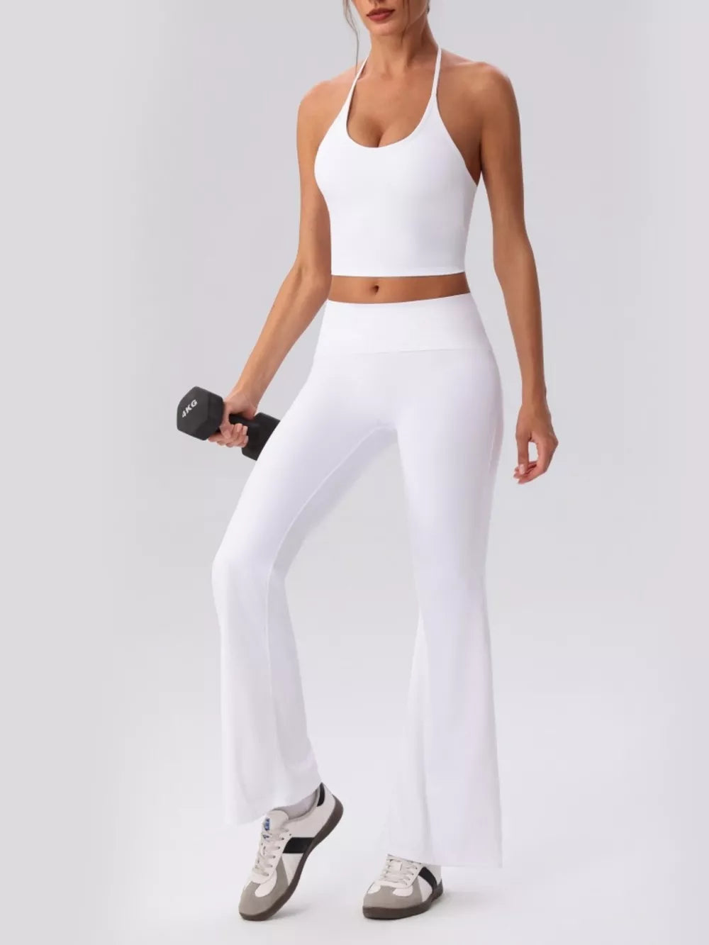 activewear set in Tan with tied and cropped