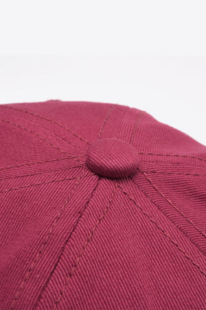 Deep Red baseball cap with stitched panel detail and button top.
