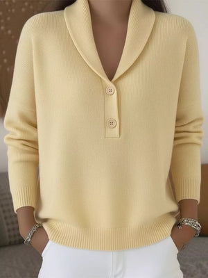 Button Detail Long Sleeve Sweater in White