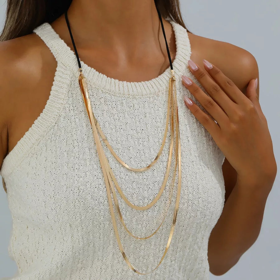 Gold with Multi-layered 18k Gold-plated Snake Chain Necklace in Gold